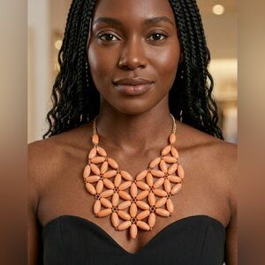 J. Crew Necklace, Orange-Pink Acrylic Bead Necklace, Gold Tone Chain